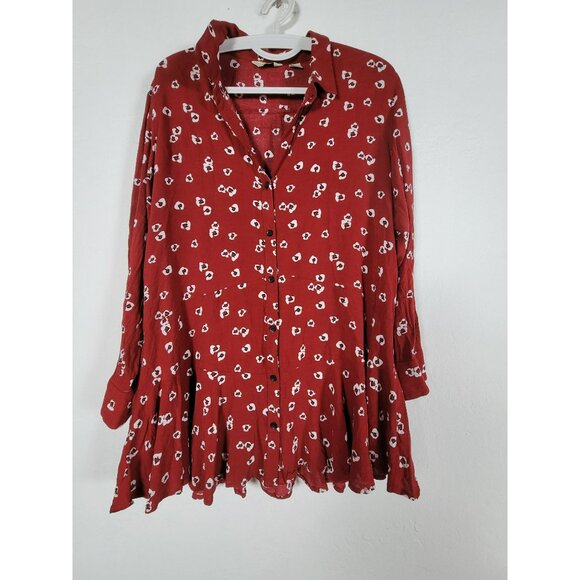 11 1 Tylho Women's Lakin Poppy Floral Button Front Peplum Tunic Top Red Medium - Picture 1 of 9